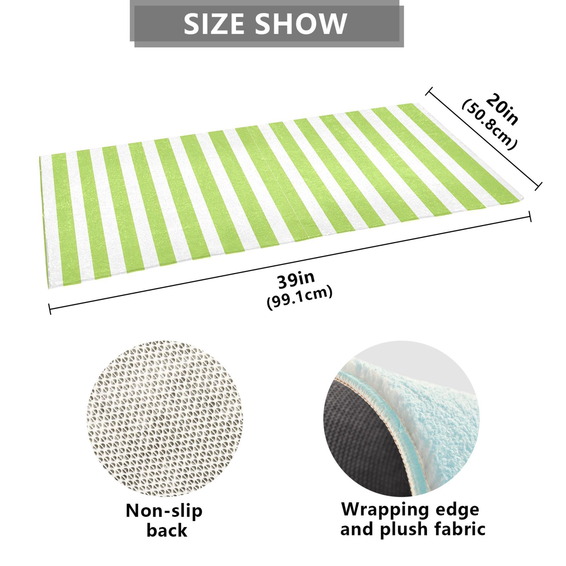 Dailycode Apple Green and White Stripes Bathroom Rugs Non Slip Absorbent Soft Plush Quick Dry Bath Mat, 39"x20"