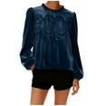 thumbnail image 5 of Womens Dressy Lace Tops Velvet Embroidered Pleated Blouses Crop Babydoll Shirt Long Sleeve Fall Clothes (M, Blue), 5 of 6