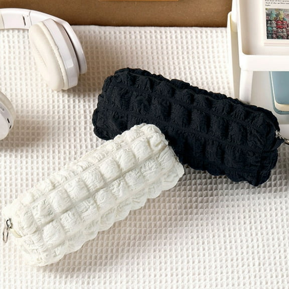 ​​Foldable Nonwoven Cream Puff Pencil Bag - Expandable Large Capacity Storage for Stationery, Collapsible Travel Organizer​​