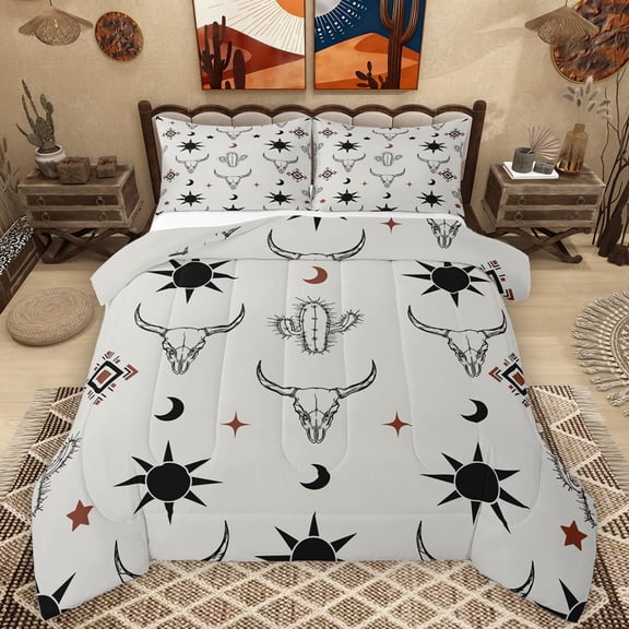 Manfei Boho Exotic Style Bedding Comforter Set,Rustic Cowboy Tribal Twin Comforter Sets,Vintage Bull Skull Bedding Set For Adults,Super Cozy Room Decor Reversible,2 Pieces