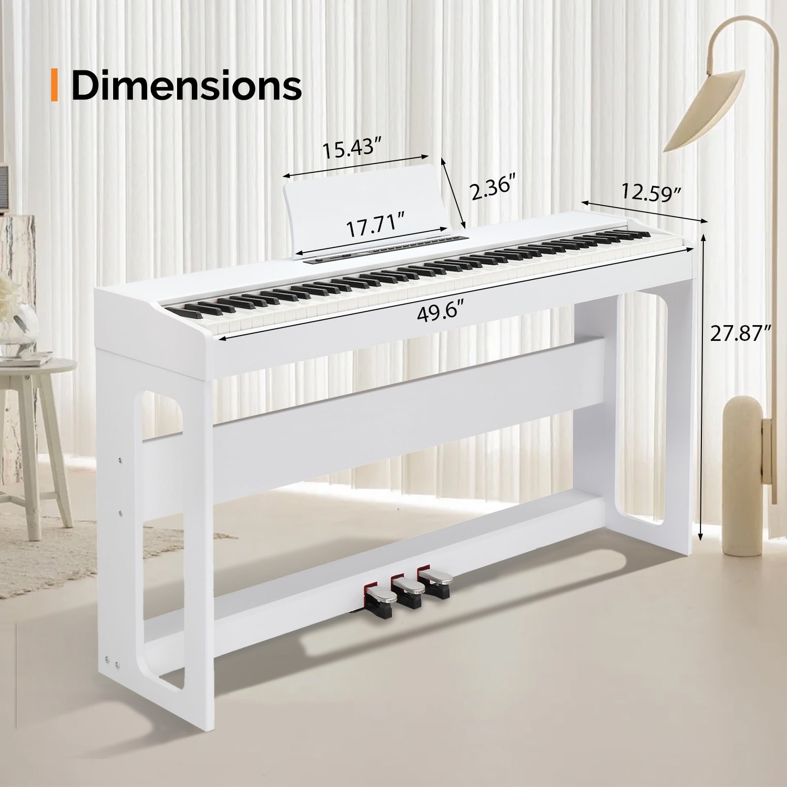 88 Keys Full Weighted Keyboards Digital Piano with Furniture Stand, Power Adapter, Triple Pedals, Headphone, for All Experience Levels, White