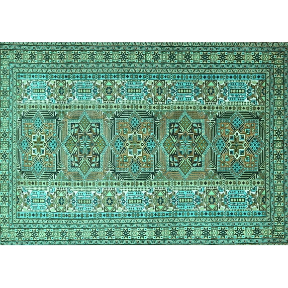 Ahgly Company Machine Washable Indoor Rectangle Persian Turquoise Blue Traditional Area Rugs, 4' x 6'