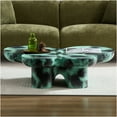 thumbnail image 3 of JERFIT Modern Green Faux Travertine Coffee Table for Living Room, Butterfly Shape Glass Fiber Accent Table with Black Detailing, 3 of 7