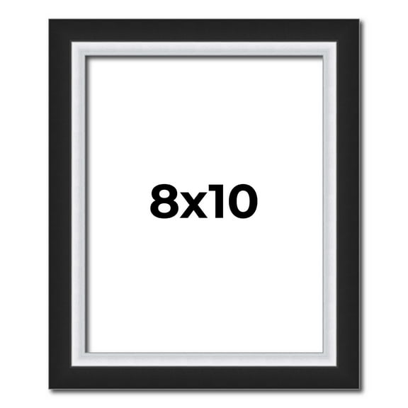 8x10 Frame Black & Silver Solid Wood Picture Frame Width 1.25 Inches | Interior Depth 0.75 Inches |
