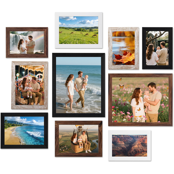 4 Colors Collage Picture Frames, Multiple Sizes Photos, Four 4x6, Four 5x7, Two 8x10, Assorted Gallery Frame Collage for Wall or Tabletop, Set of 10