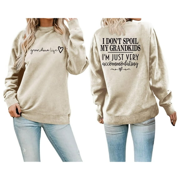 Fgnfyis Women's Sweatshirts Winter Fashion Festive Christmas Print Round Neck Top Pullover Loose Fit Casual Letter Print Beige XXL