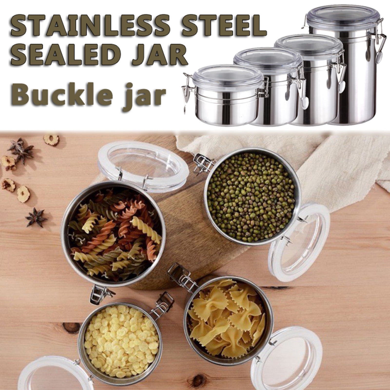 Stainless Steel Food Storage Container Set | 4-Piece Airtight Canisters with Locking Lids for Coffee, Tea, Flour & Sugar | Kitchen Pantry Organization Jars