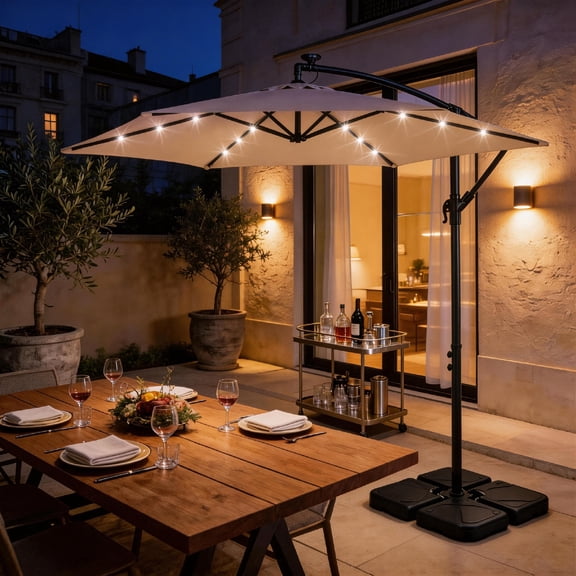 Zimtown 10ft Outdoor Patio Umbrella with LED Solar Lights,Offset Cantilever Outdoor Patio Umbrella