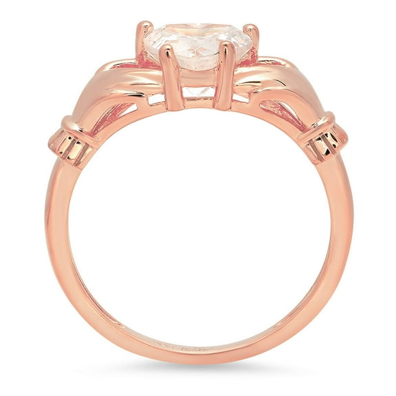 1.06 ct Heart Cut Simulated Diamond Claddagh Engagement Ring for Women in 18K Rose Gold