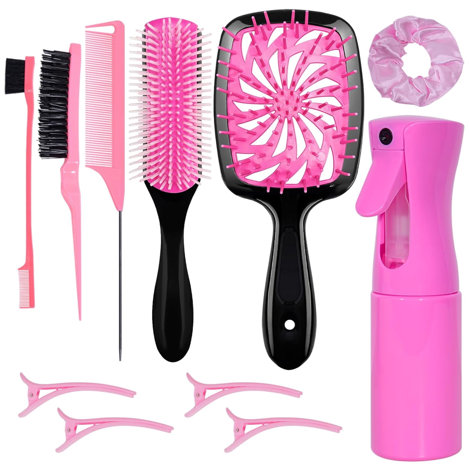 11 Pcs Hairbrush Set, Detangle Hair Brush And Spray Bottle, 3 Pieces Smooth Hairbrush For Toddlers, Suitable For Wet and Dry Hairstyles, Suitable For Adults And Children. (Purple)