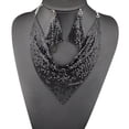 thumbnail image 2 of Trayknick 2Pcs/Set Women Triangular Scarf Sequins Charm Statement Bib Necklace Earrings Black, 2 of 13