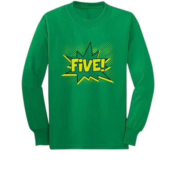 FIVE! Superhero Fifth Birthday - 5 Years Old Gift Idea Long sleeve kids T-Shirt X-Large Green