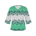 thumbnail image 4 of IROINNID Discount Women's Long Sleeve V-Neck Shirts Casual Printed Loose T-shirt 3/4 Sleeves Blouse V-Neck Tops,Green, 4 of 5