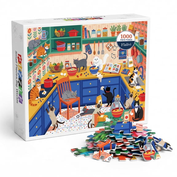 Kitchen Cats Chaos Jigsaw Puzzle for Adults 1000 Pieces, Colorful Whimsical Cat Illustration, Premium Thick Cardboard with Matte Finish, Perfect Gift for Cat Lovers and Puzzle Enthusiasts