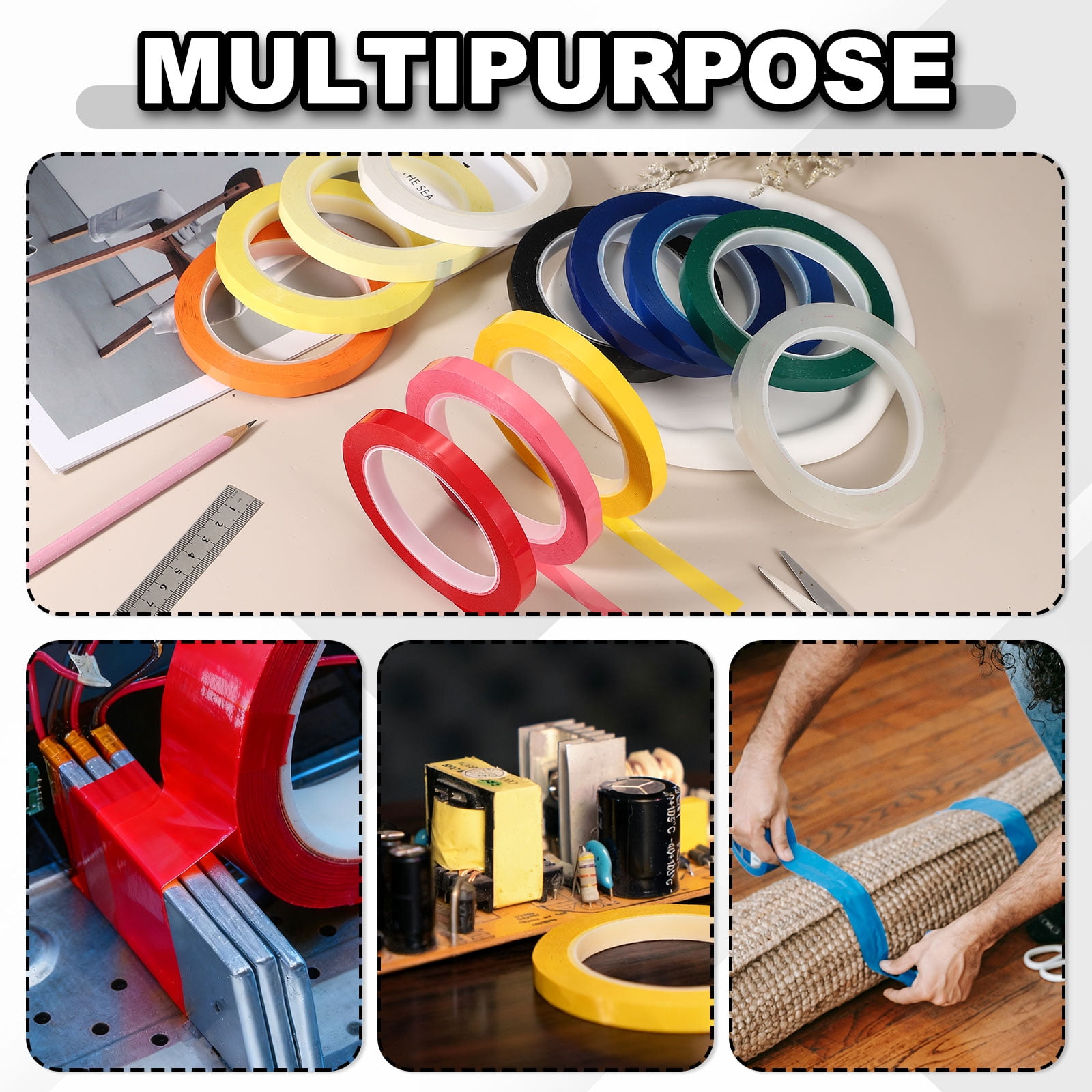 12 Rolls Tape, 0.4"x216ft Instruments Identification Tape Colored PET Adhesive for Steam Capacitors Circuit Boards Motors Electronic, White