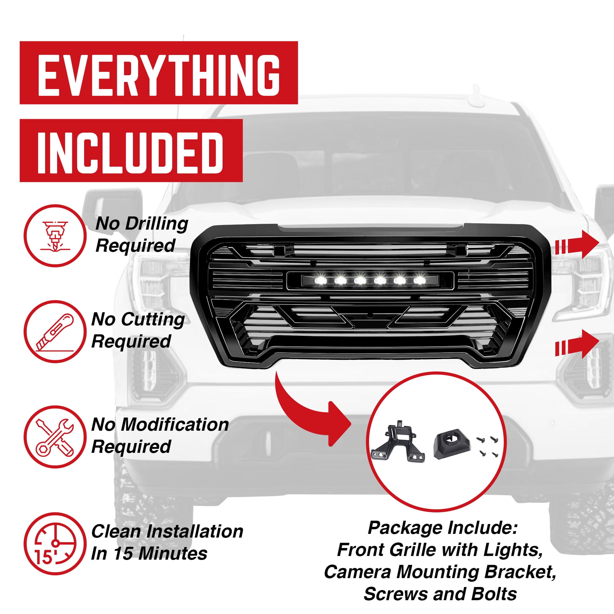 AMERICAN MODIFIED Grille w/Lights for 19-21 GMC Sierra 1500 Base, & SLE