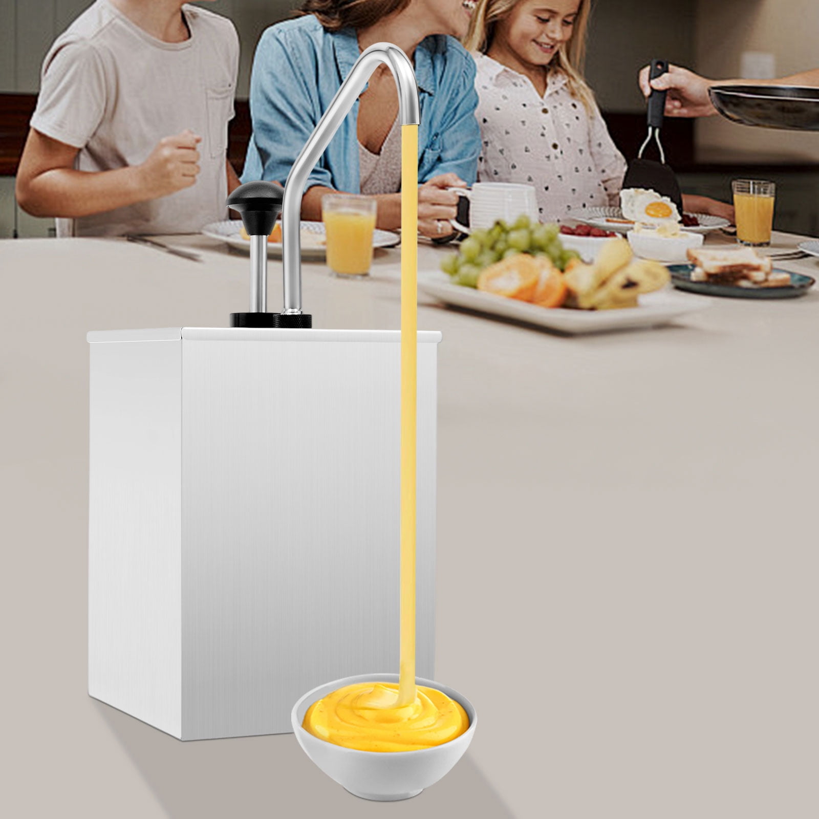 Peakora 304 Stainless Steel Sauce Dispenser Pump Commercial 4.2qt Squeeze Condiment Pump Station Large Capacity 1 Head Soy Syrup Salad Jam Dressing Seasoning Ketchup Dispenser Pump