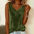 thumbnail image 2 of Womens Cowl Neck Velvet Tank Tops Solid Color Drop Pleated Collar Sleeveless Loose Breathable Comfy Club Party Office Layering Camisole Blouse Tops,Army Green,XXL, 2 of 8