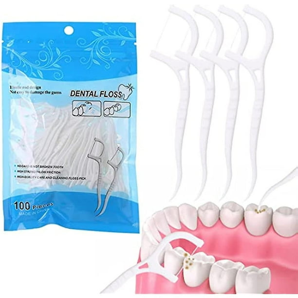 100 Piezas Palillos de Hilo Dental Palillos de Hilo Dental de Plástico 2 en 1 Cepillo Interdental Dental Palillos de Dientes Herramienta de Cuidado de Limpieza de Dientes de Encías Orales 2 Piezas