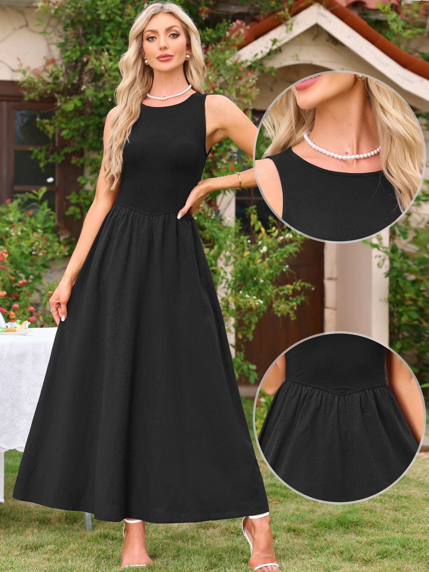 DARING DIVA Women's Sleeveless Maxi Patch Crew Neck Stretchy Tank Dress XL Black