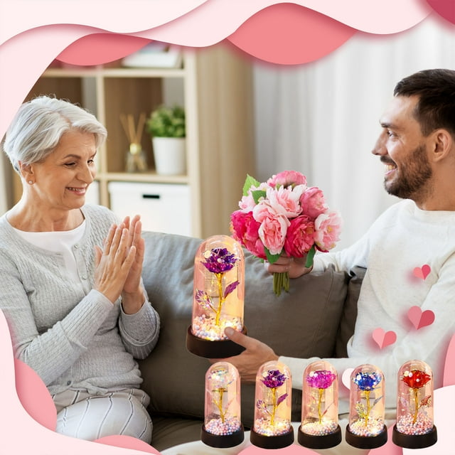 Rosa iluminada en cúpula de cristal - Rosa Eterna preservada con luces LED - 5,91" x 3,35" - Regalo de cumpleaños, San Valentín y Día de la Madre para mujeres