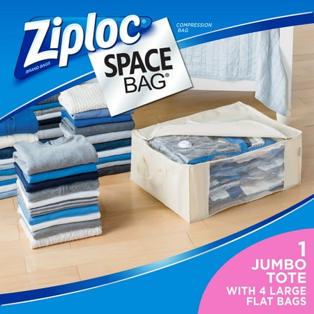 Ziploc Space Bag 5 Count: 4L Flat Bags, 1 Underbed Tote - Walmart.com