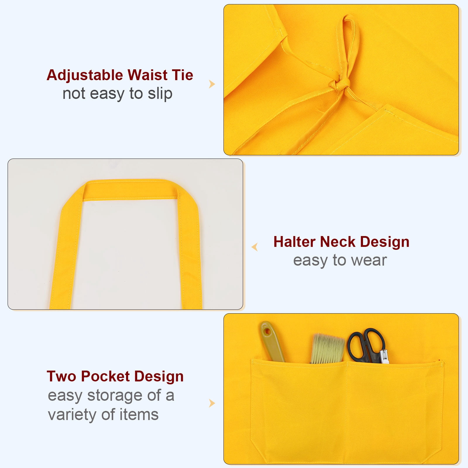 Uxcell 5pcs Kitchen Cooking Aprons 75x65cm Polyester Artist Painting Apron with 2 Pockets for Women Men Chef, Yellow