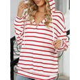 thumbnail image 6 of SHIBEVER Hoodies for Women Long Sleeve Tops Color Block Striped Shirts V Neck Hooded Sweatshirts Pullover Tops Fall Clothing Casual Loose Lightweight Tunic Tops, 6 of 7