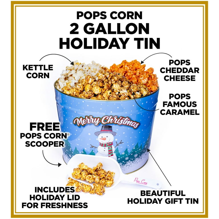 Christmas Gourmet Large Popcorn Tin -2 gallons- 3 Flavors - Popped