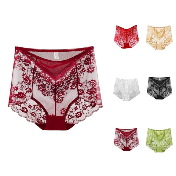 Seamless High Waisted Thong Panty With Lace Jacquard For Women Underwear See Through Panties