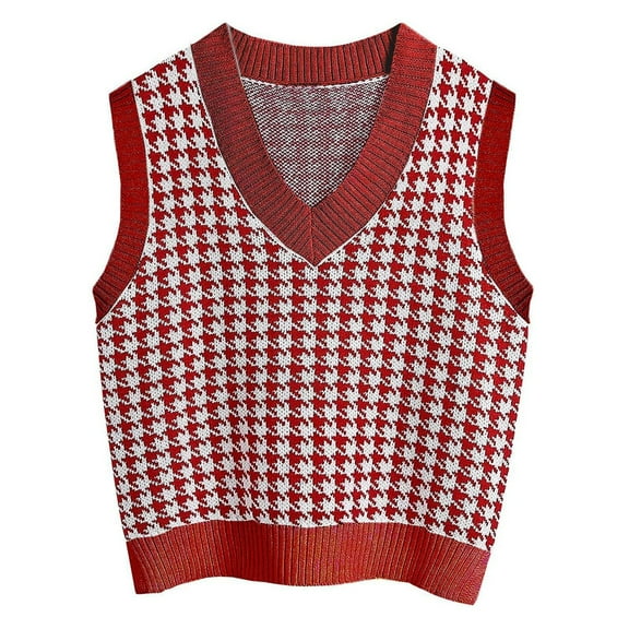 Women's Sweater Vests Casual V-Neck Pullover Shirt Collision Color Sleeveless Sweater Vest Aesthetic Clothes TBKOMH