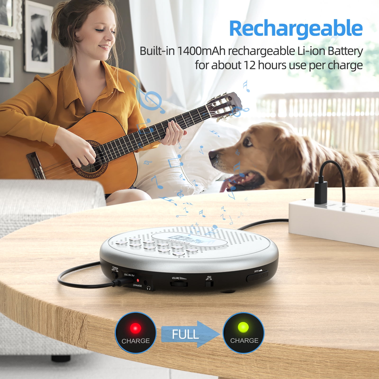 ARAFUNA CD Player Portable, Rechargeable Portable CD Players for Car with Speakers, Anti-Skip Small CD Player with Backlit Button, LCD Display and AUX Cable