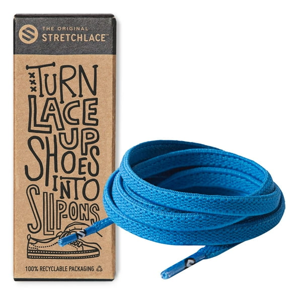 The Original Lacets Extensibles - Lacets Plats Élastiques Lacets Extensibles pour Espadrilles Adultes Lacets Élégants pour Personnes Âgées Enfants et Personnes à Besoins Spéciaux Bleu Néon 35 Po