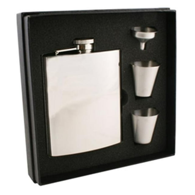 Visol VSET38-1167 Ray Mirror Stainless Steel 8 oz Deluxe Flask Gift Set with 2 Shot Cups