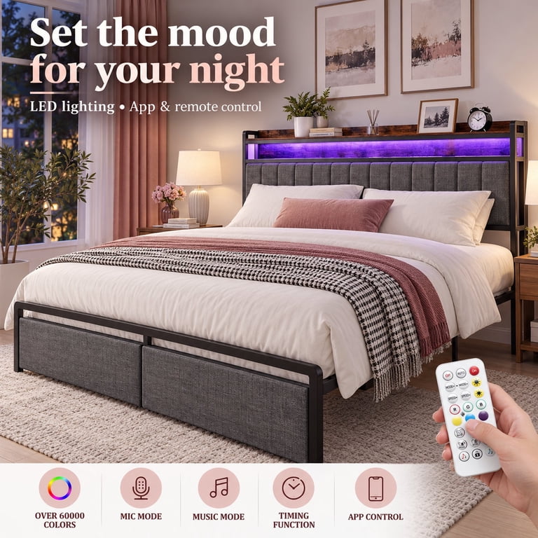 Furnibear LED Full Bed Frame with Storage Headboard photo 5