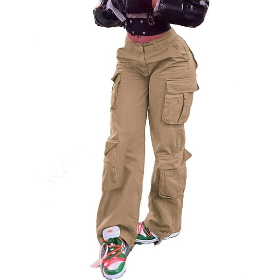 Women's Pants Casual Plain Cargo Khaki XL (12)