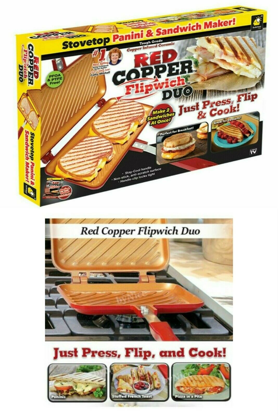 red copper flip sandwich maker