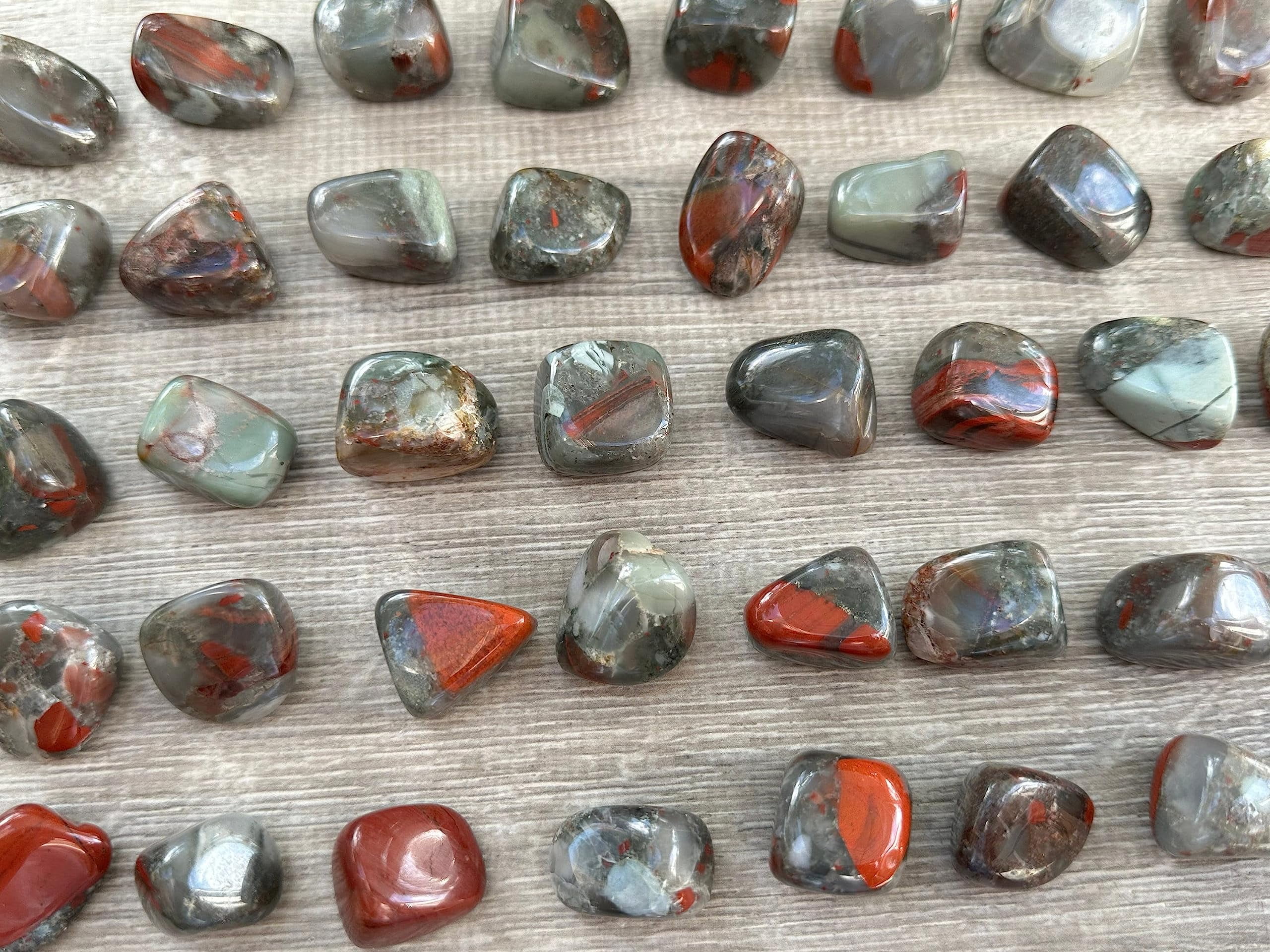 African Bloodstone Tumbled Stones, Polished African Bloodstone Gemstone, African Bloodstone Healing Crystals (African Bloodstone, 0.5 Pound)