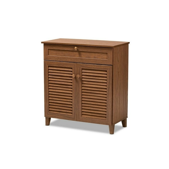 Coolidge Modern and Contemporary Walnut Finished 4-Shelf Wood Shoe Storage Cabinet with Drawer