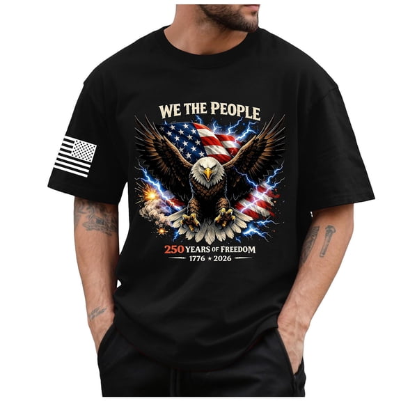 Patriotic Mens Shirts 250 Years American Flag USA United States of America US 4th of July T-Shirt (Black,S)