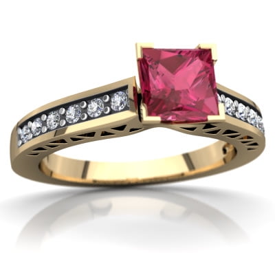 Pink Tourmaline Art Deco Ring in 14K Yellow Gold by