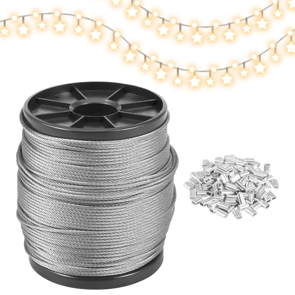 1/16 Wire Rope, 304 Stainless Steel Cable, Aircraft Cable, Steel Wire, 328FT with 150Pcs Crimping Sleeves, Clothes Line Wires, Trellis Wire