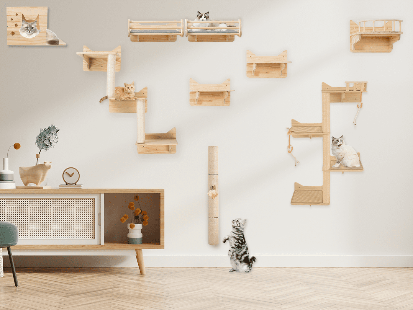 MIUZMORE 28.91in Cat Scratching Post, Wall-Mounted Scratching Post, Sisal Cat Scratcher, Scratchers for Indoor Pets