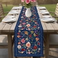 thumbnail image 4 of Navy Blue Flowers Table Runner - 72 Inch Long Spring Vintage Floral Leaves Farmhouse Cotton and Linen Blended Dress Scarves Farmhouse Table Runner for Kitchen Dining, Coffee Table, 13" x 72", 4 of 8