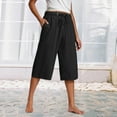 thumbnail image 2 of Kaemgyyd Womens Plus Size Capris Lounge Drawstring Cotton Linen Bermuda Shorts Flowy Wide Leg Beach Vaction Cropped Trousers, 2 of 6