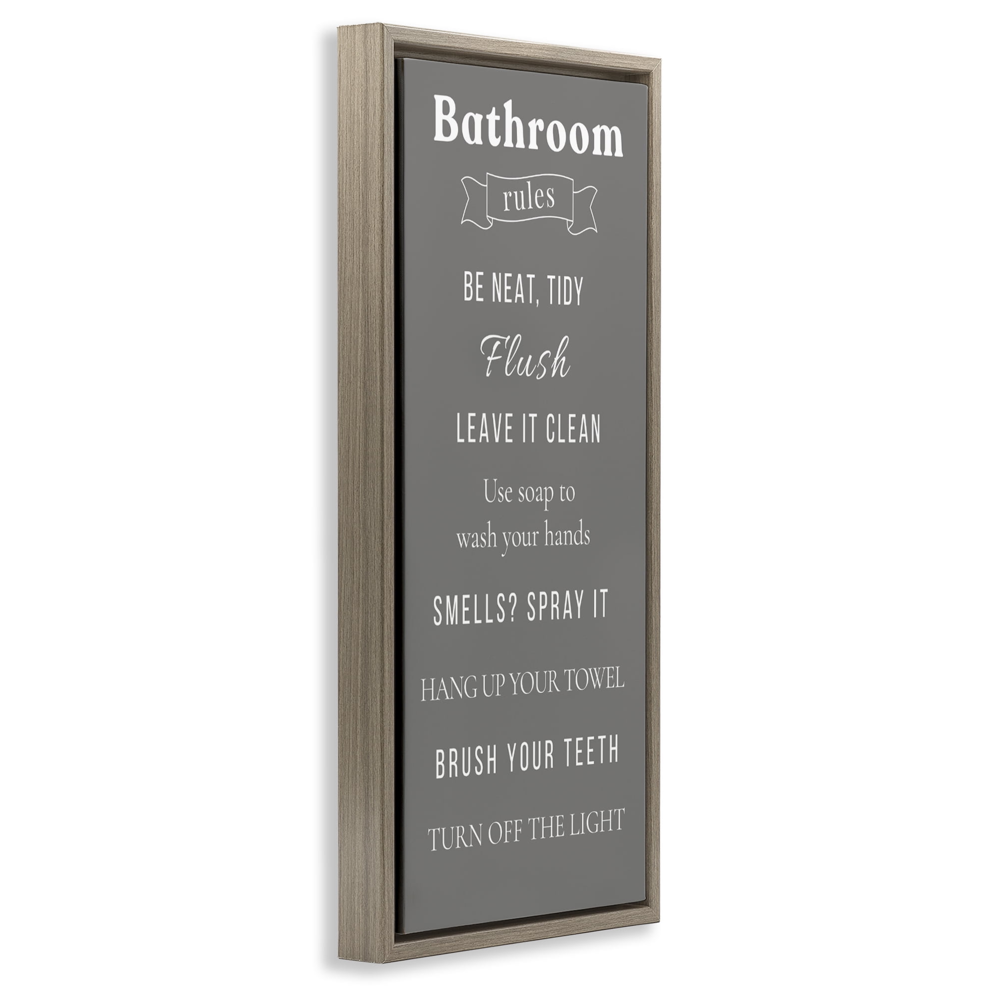 Stupell Industries Bathroom Rules Reminders Brown Framed Floater Canvas Wall Art, design by Julia Frost