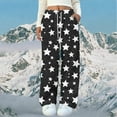 thumbnail image 3 of FRSASU Women's Comfy Pajama Pants Flannel Non Positioning Star Printed Elastic Drawstring Lounge Wide Leg Long Pants Black, 3 of 4