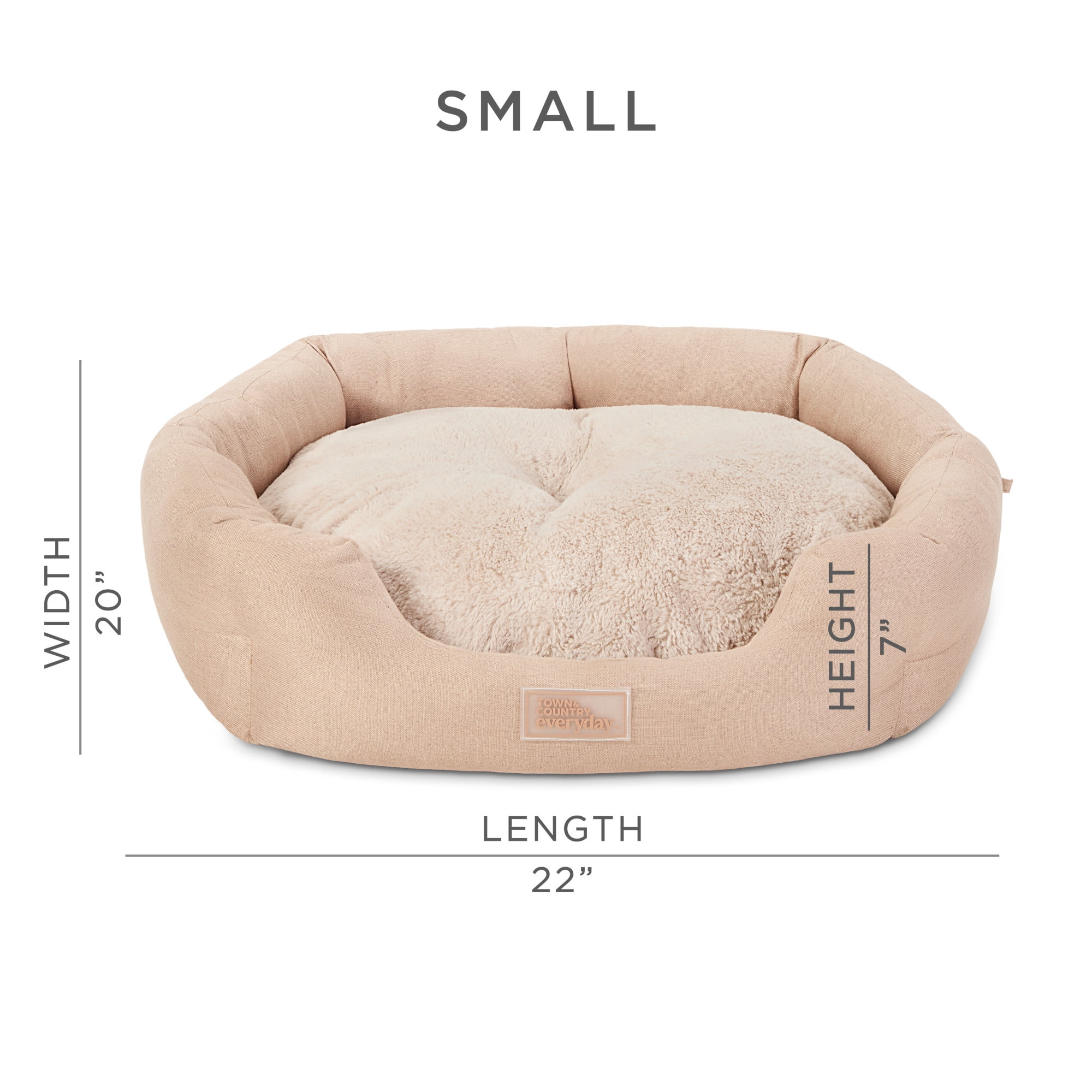 TOWN & COUNTRY EVERYDAY CuddleTown Faux Linen Comfy Cozy Cuddler Pet Bed, Supportive & Calming, Water Repellent, Non-Slip Bottom, Machine Washable Cover, Warm Taupe, Small 22"x20"x7"
