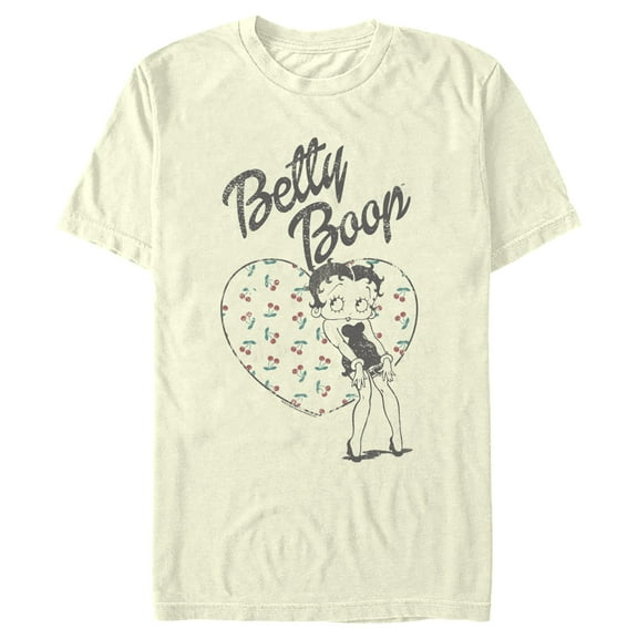 Men's Betty Boop Distressed Cherry Heart Graphic Tee Beige X Large