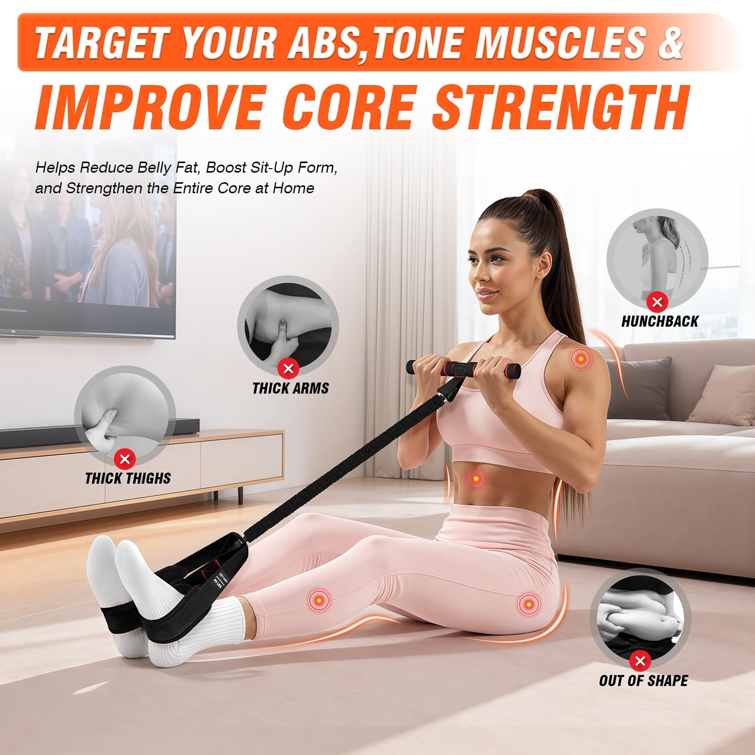 Pedal Resistance Band with Handles, 55/75LBS Women Exercise Band for Full Body Training, Core, Legs, Glutes, Arms & Sit Up Equipment